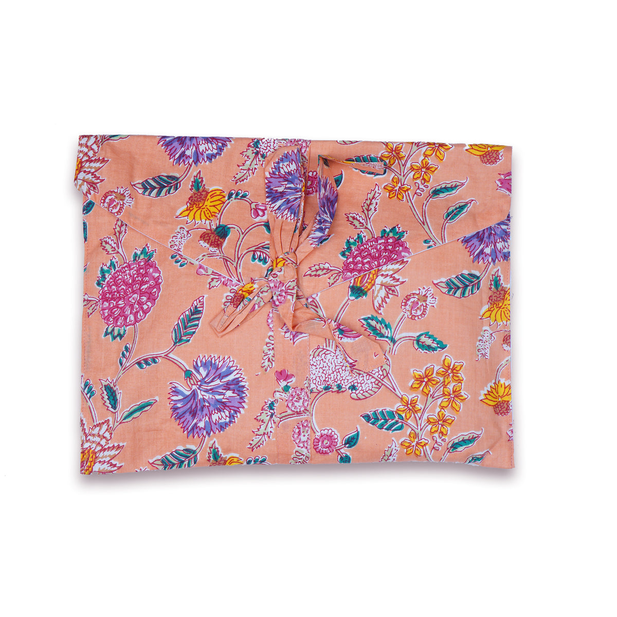 Langes bläulich-graues Pyjama-Set mit rosafarbenem Blumen-Blockdruck-Design