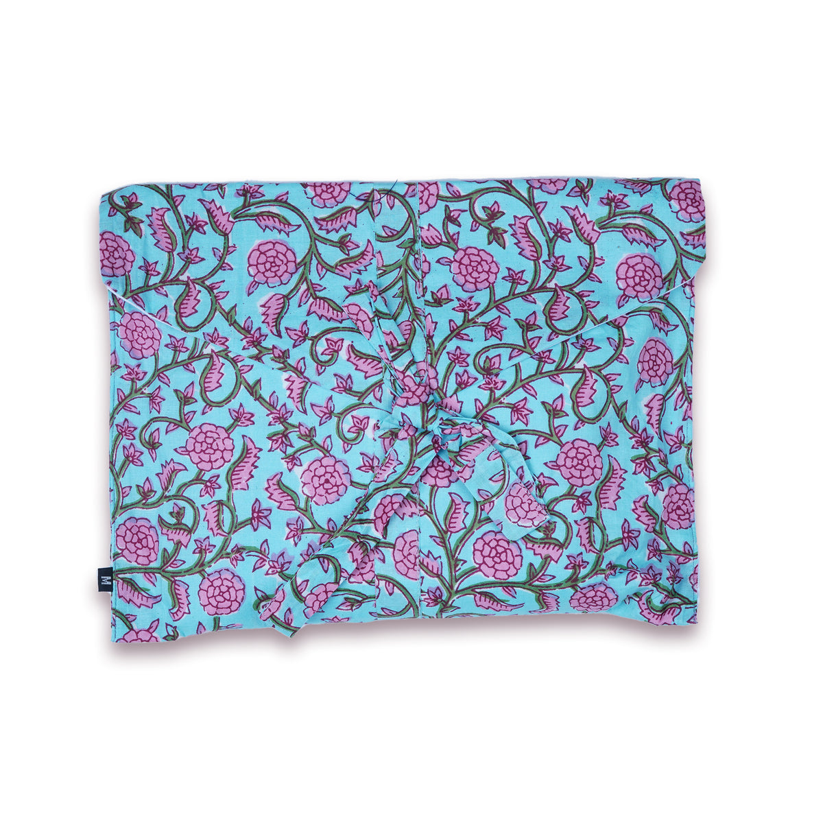 Langes bläulich-graues Pyjama-Set mit rosafarbenem Blumen-Blockdruck-Design