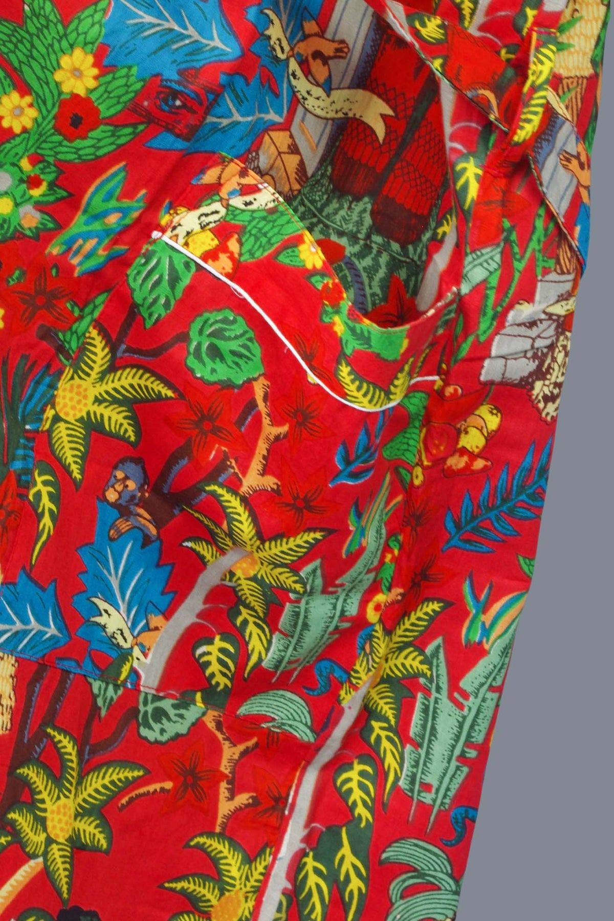 Roter Frida Kahlo Kimono-Bademantel aus Baumwolle mit Blumenmuster