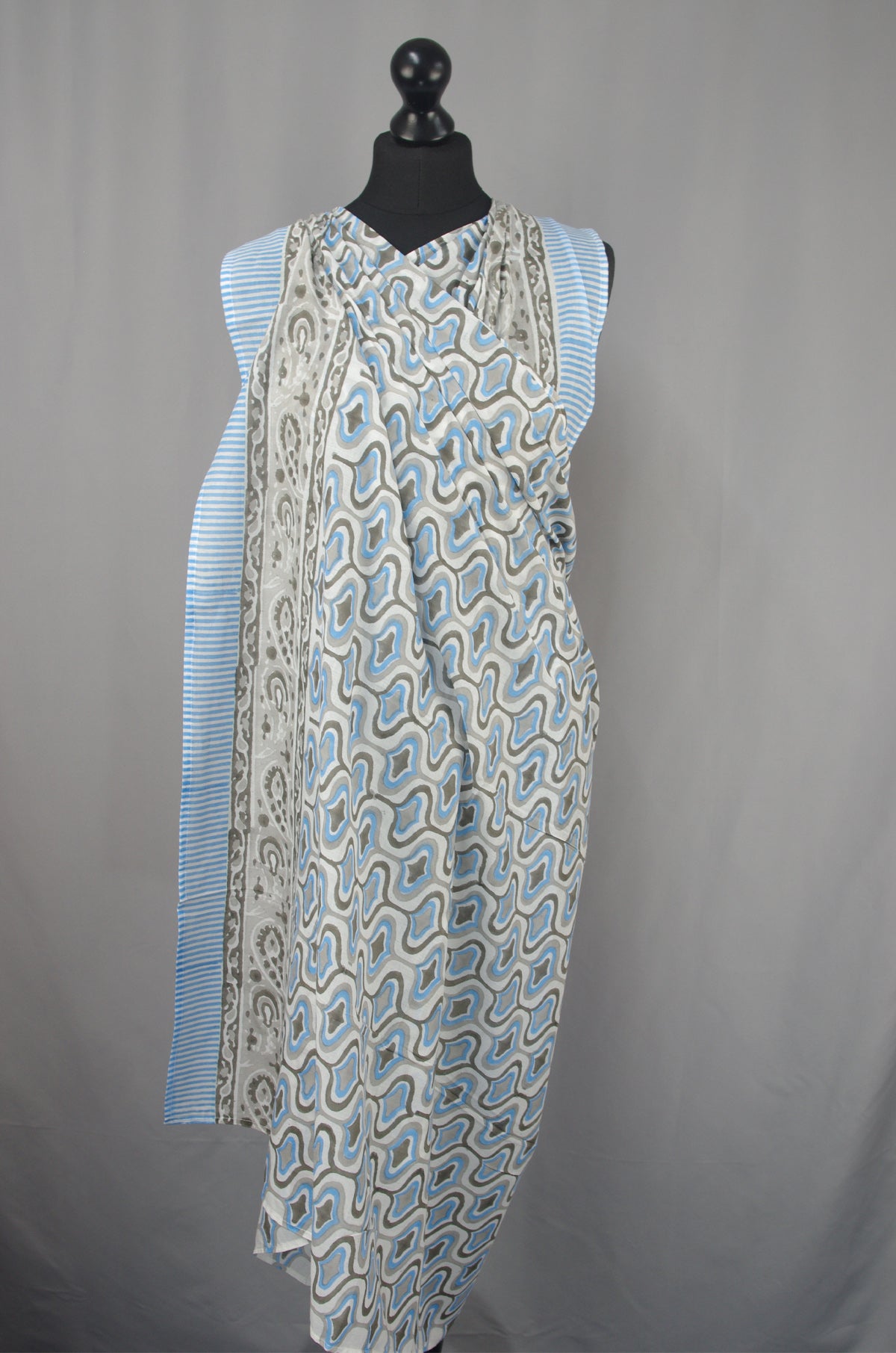 Beach Coverup Sarong Pareo - Grey Blue Abstract