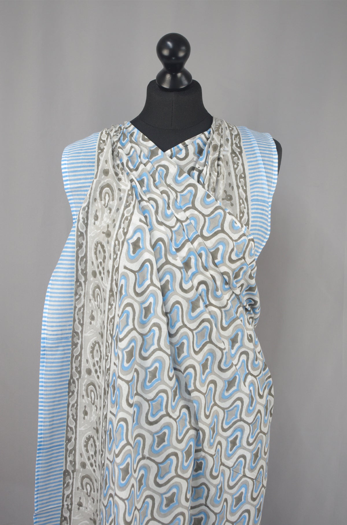 Beach Coverup Sarong Pareo - Grey Blue Abstract