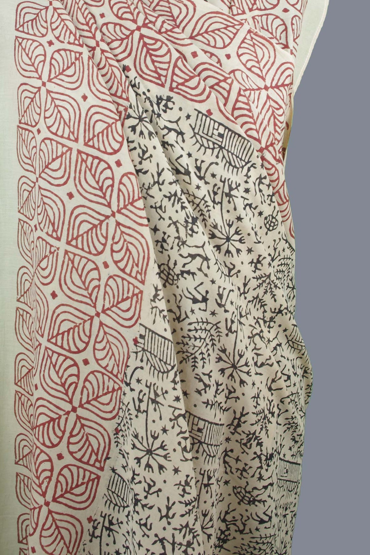 Bagru Beach Coverup Sarong Pareo - Rust & Black Warli Print
