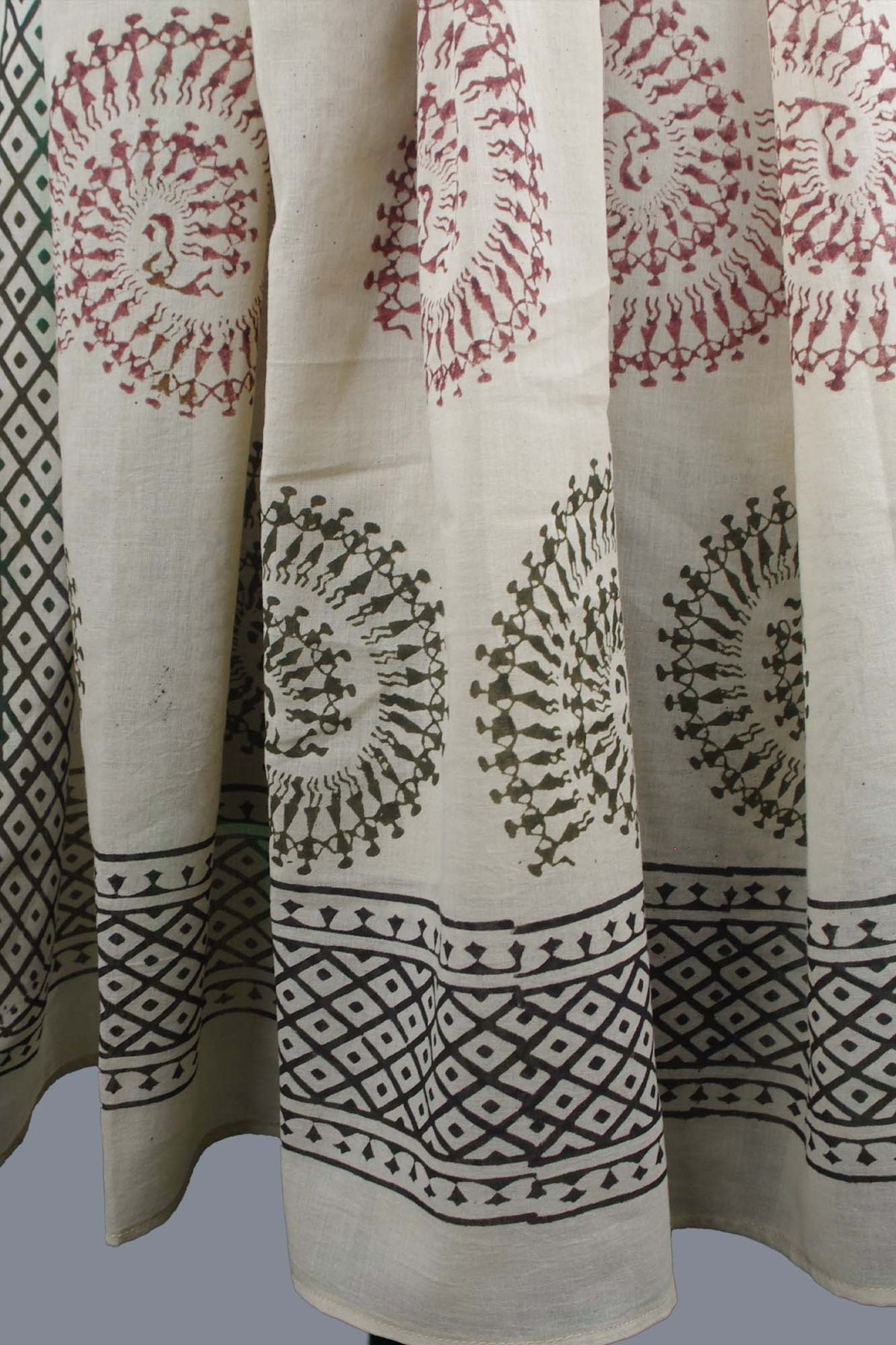 Bagru Beach Coverup Sarong Pareo - Warli Spiral Dance Beige