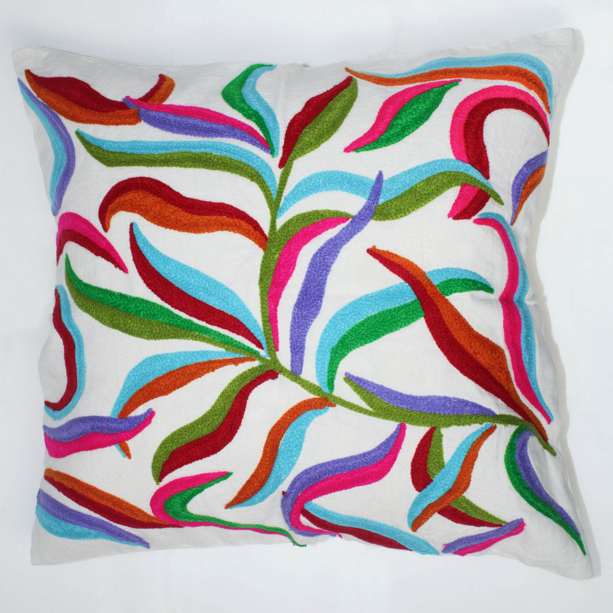 Suzani Woolen Embroidered Cotton Cushion Cover 16'' & 18'' - White