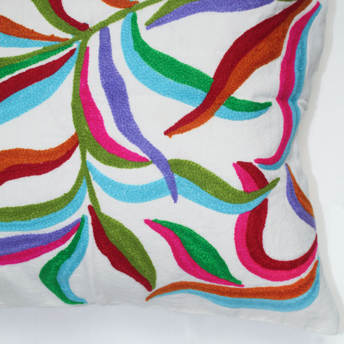 Suzani Woolen Embroidered Cotton Cushion Cover 16'' & 18'' - White