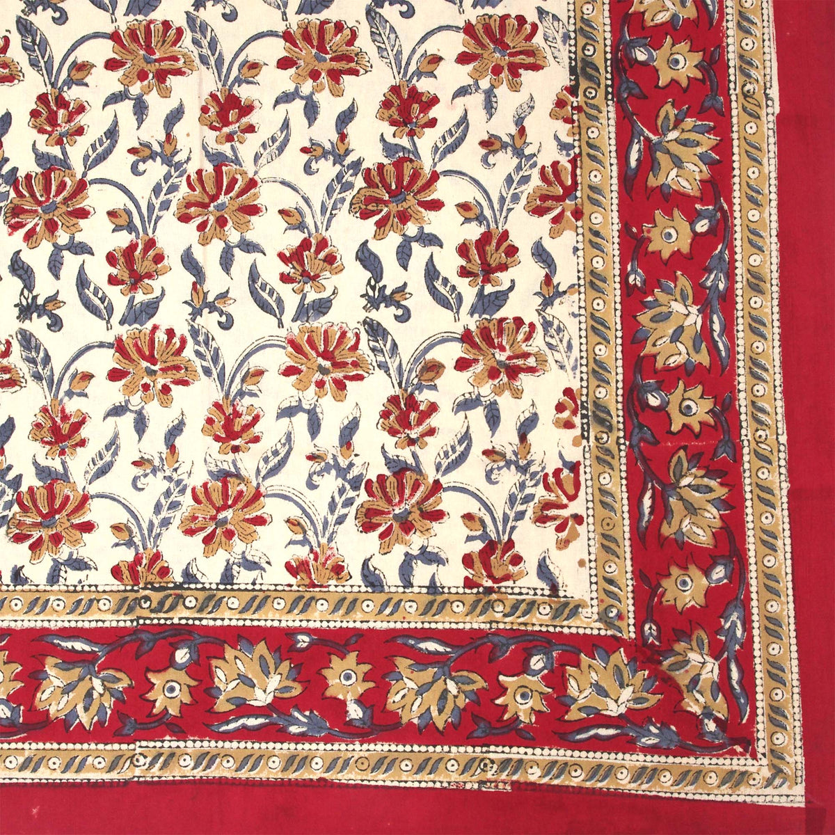 Red Floral Print On Beige Rectangle Tablecloth Table Cover