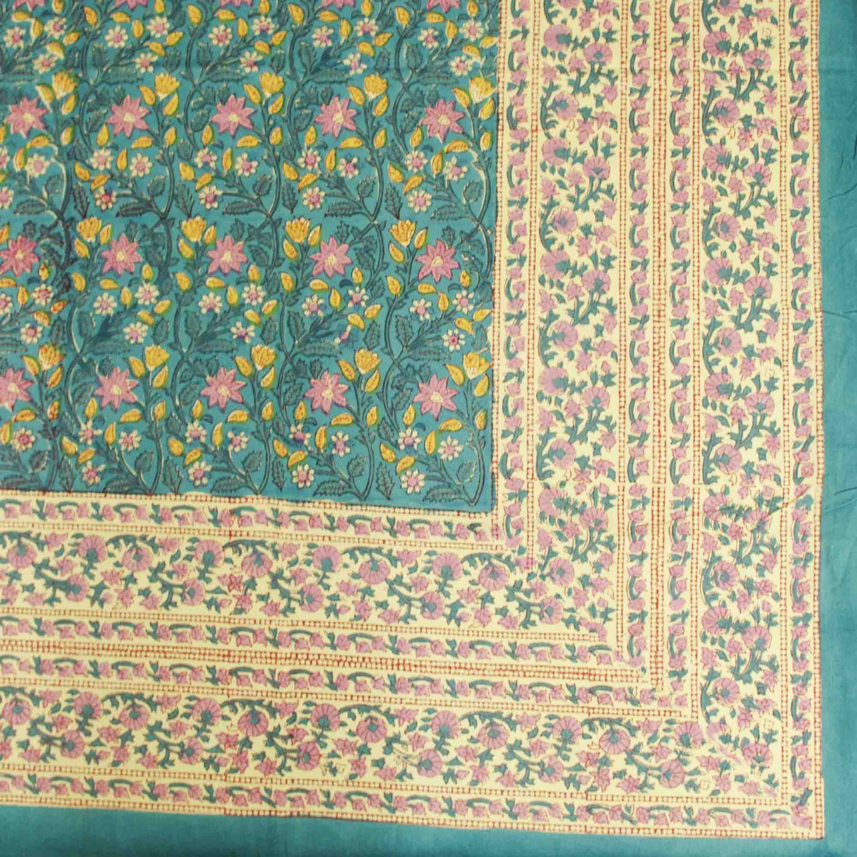 Turquoise Floral Jaal Print Rectangle Tablecloth Table Cover