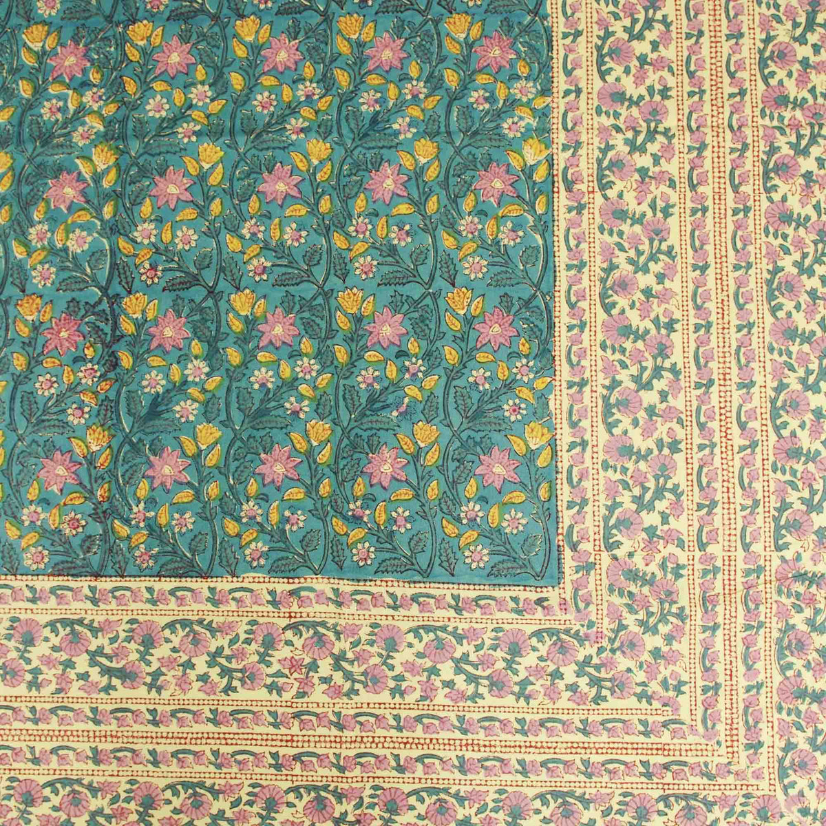 Turquoise Floral Jaal Print Rectangle Tablecloth Table Cover