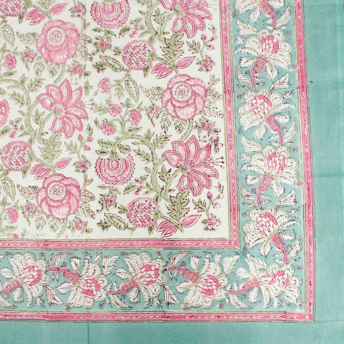 White Pink Floral Jaal Print Rectangle Tablecloth Table Cover
