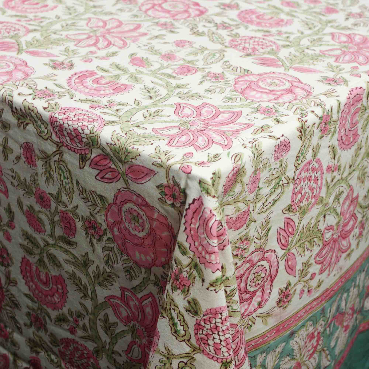 White Pink Floral Jaal Print Rectangle Tablecloth Table Cover