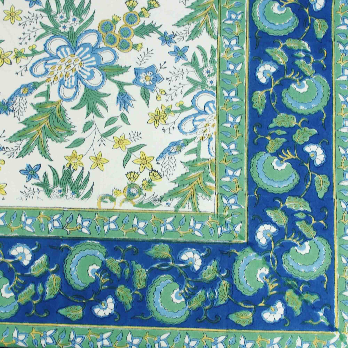 Blue Floral Print White Rectangle Tablecloth Table Cover