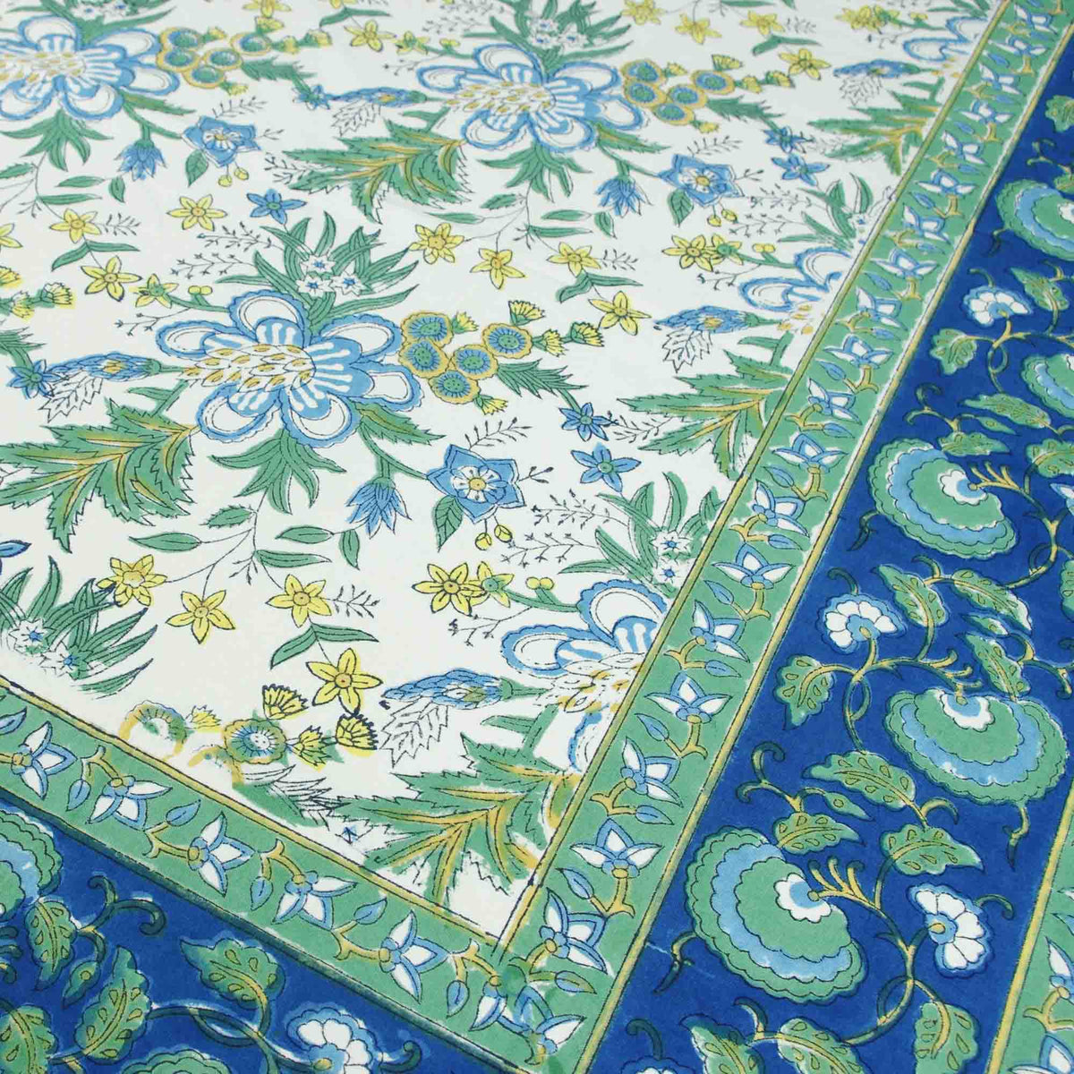 Blue Floral Print White Rectangle Tablecloth Table Cover