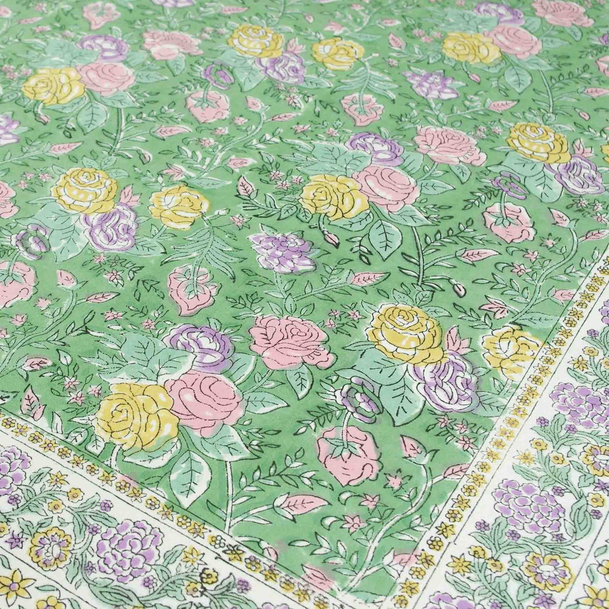 Rose Print Floral On Green Rectangle Tablecloth Table Cover