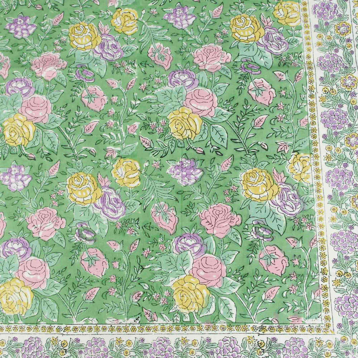 Rose Print Floral On Green Rectangle Tablecloth Table Cover