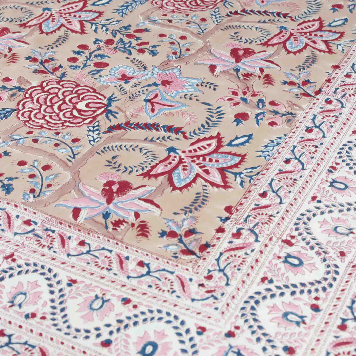 Beige Floral Print Rectangle Tablecloth Table Cover