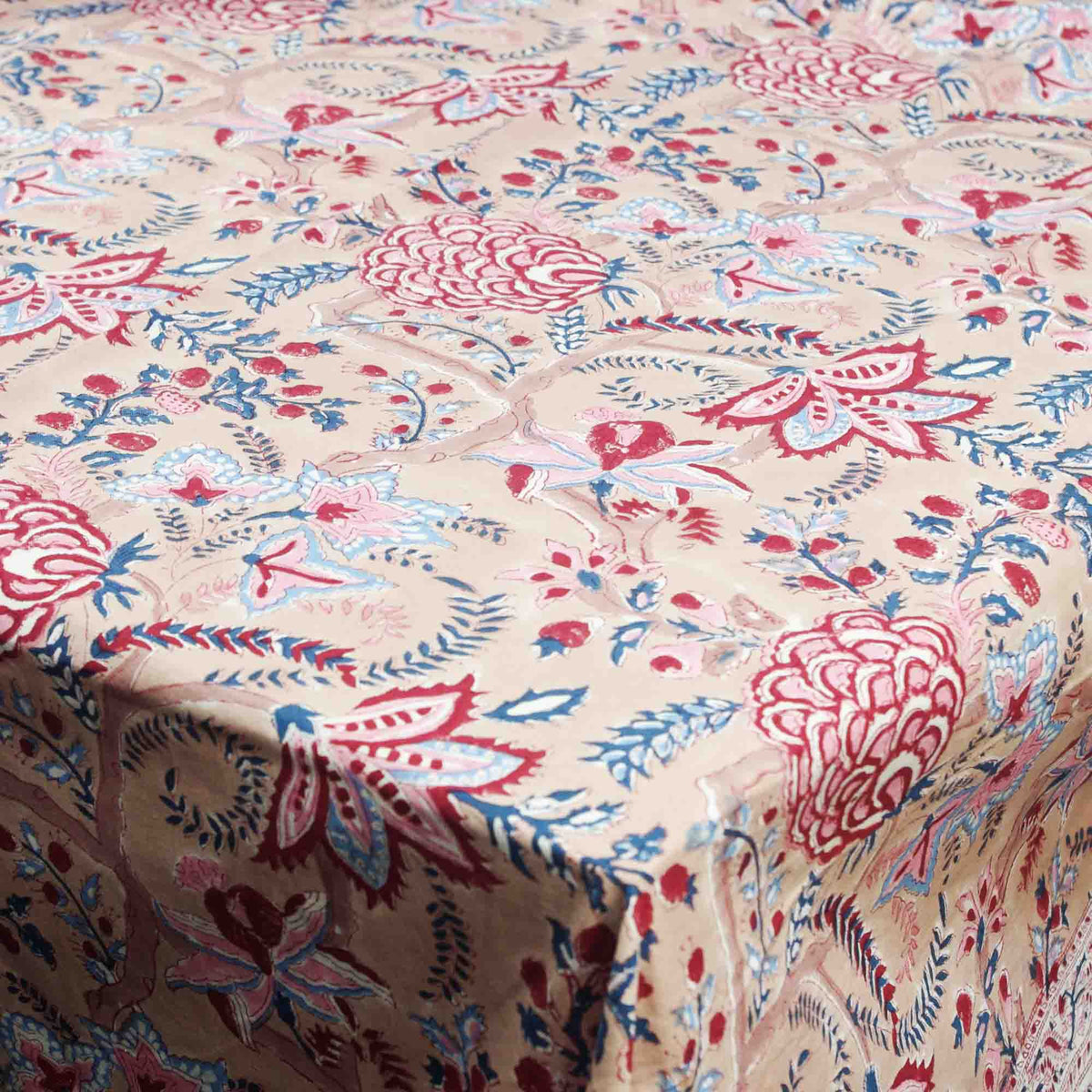 Beige Floral Print Rectangle Tablecloth Table Cover