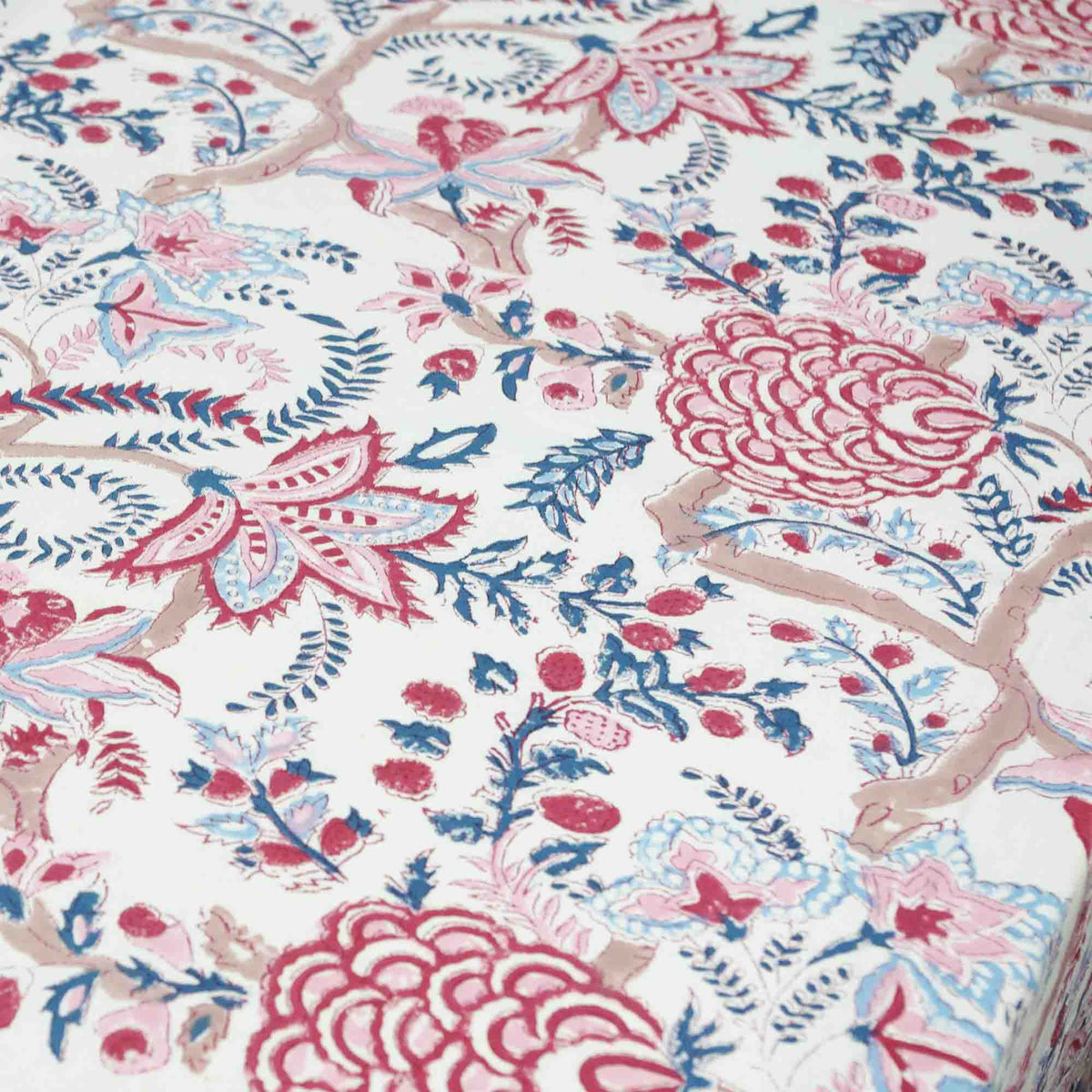 White & Beige Coral Print Rectangle Tablecloth Table Cover