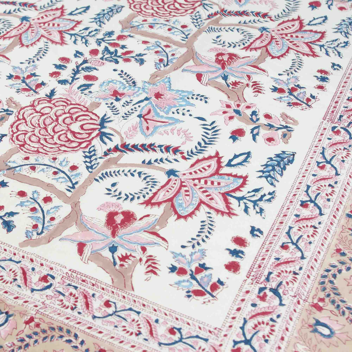 White & Beige Coral Print Rectangle Tablecloth Table Cover