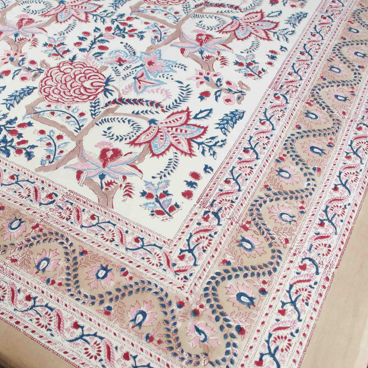 White & Beige Coral Print Rectangle Tablecloth Table Cover