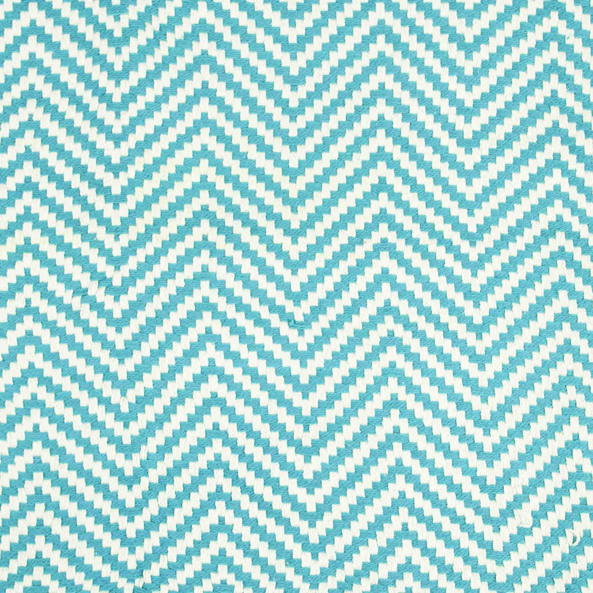 Soft Cotton Herringbone Throw With Fring - Teal Blue & White Zig-Zag Lines