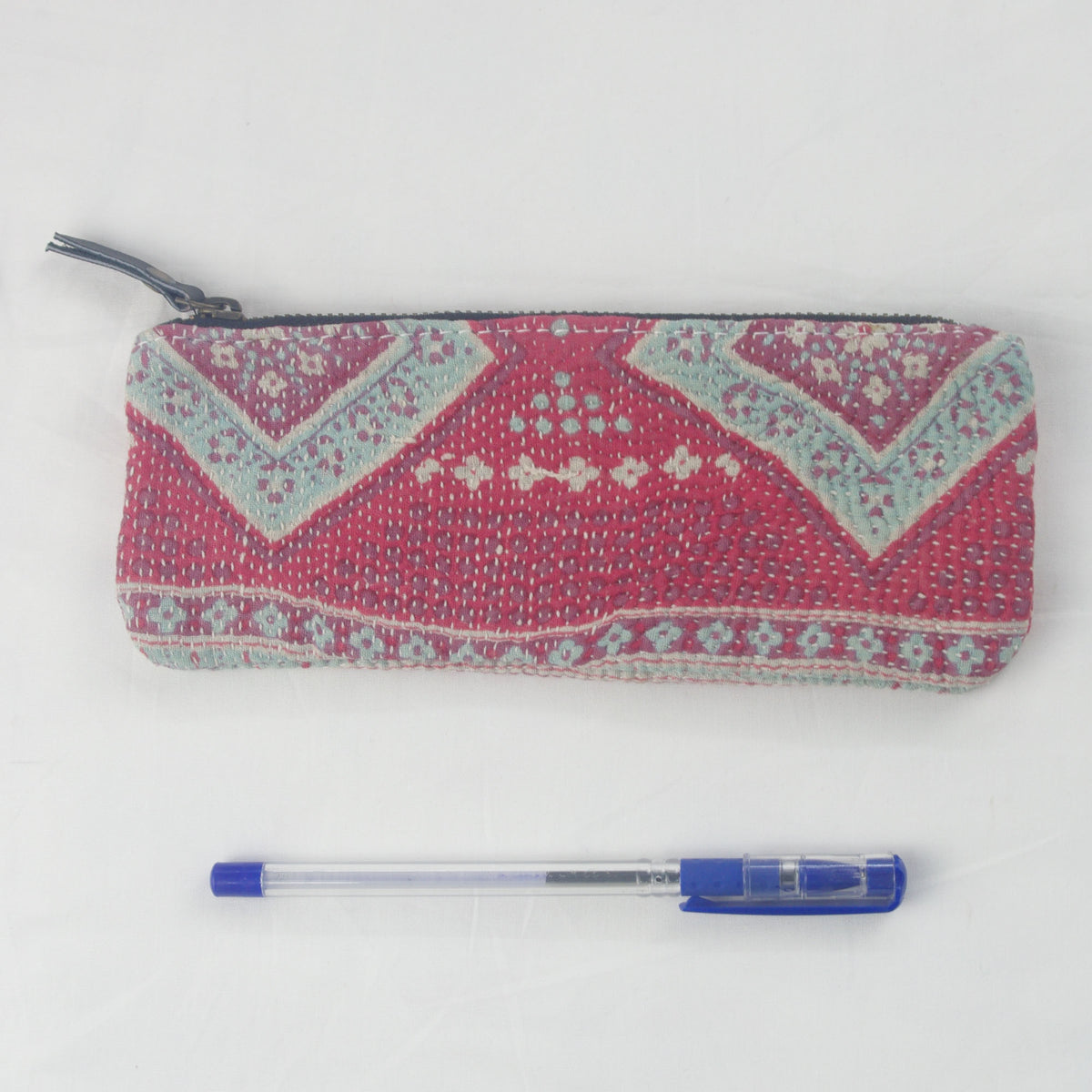 Vintage Kantha Small Pencil Case - Red Kantha