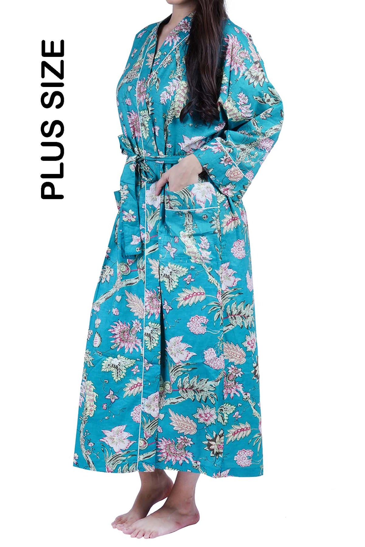 Schwarzer Frida Kahlo Kimono-Bademantel aus Baumwolle mit Blumendruck