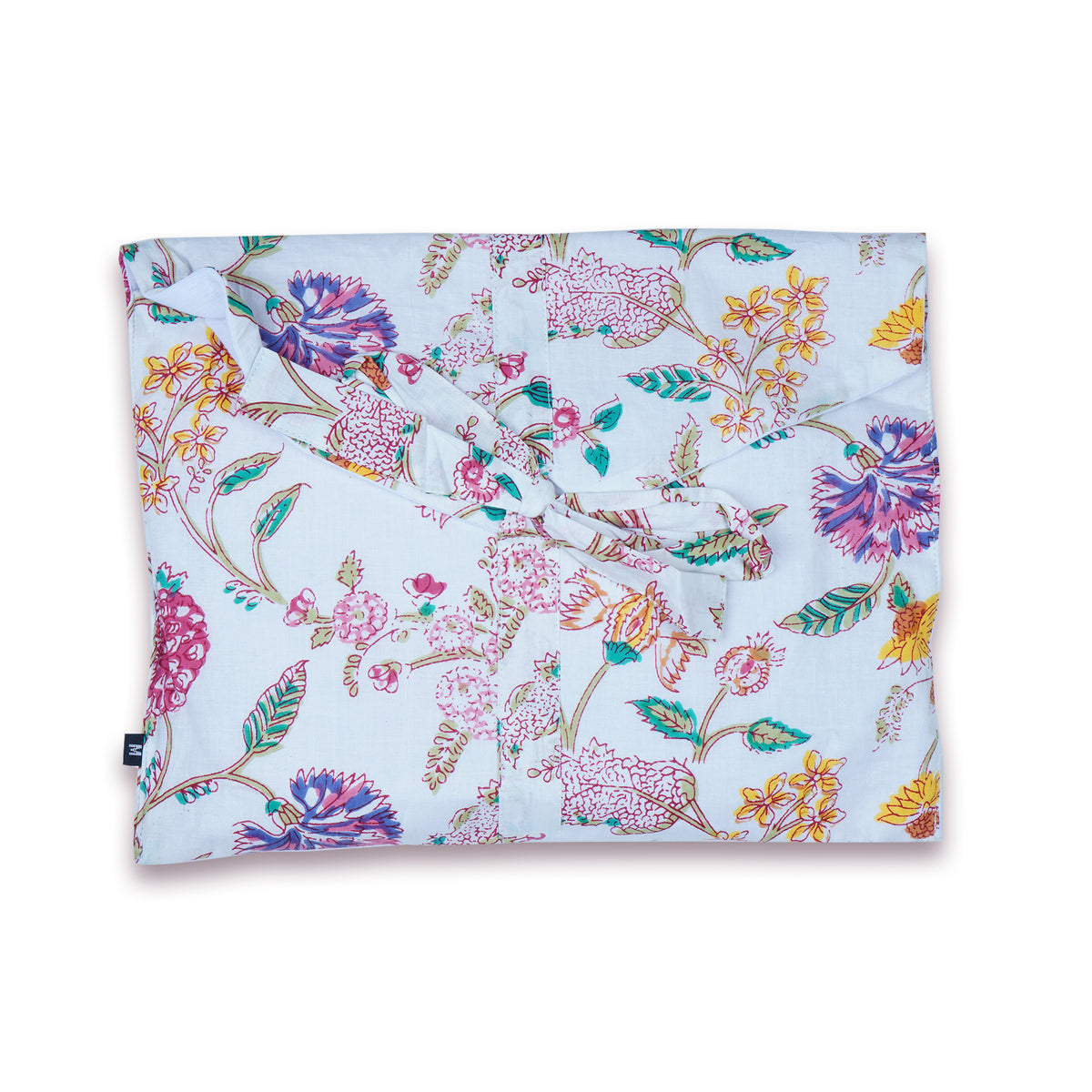 Langes bläulich-graues Pyjama-Set mit rosafarbenem Blumen-Blockdruck-Design