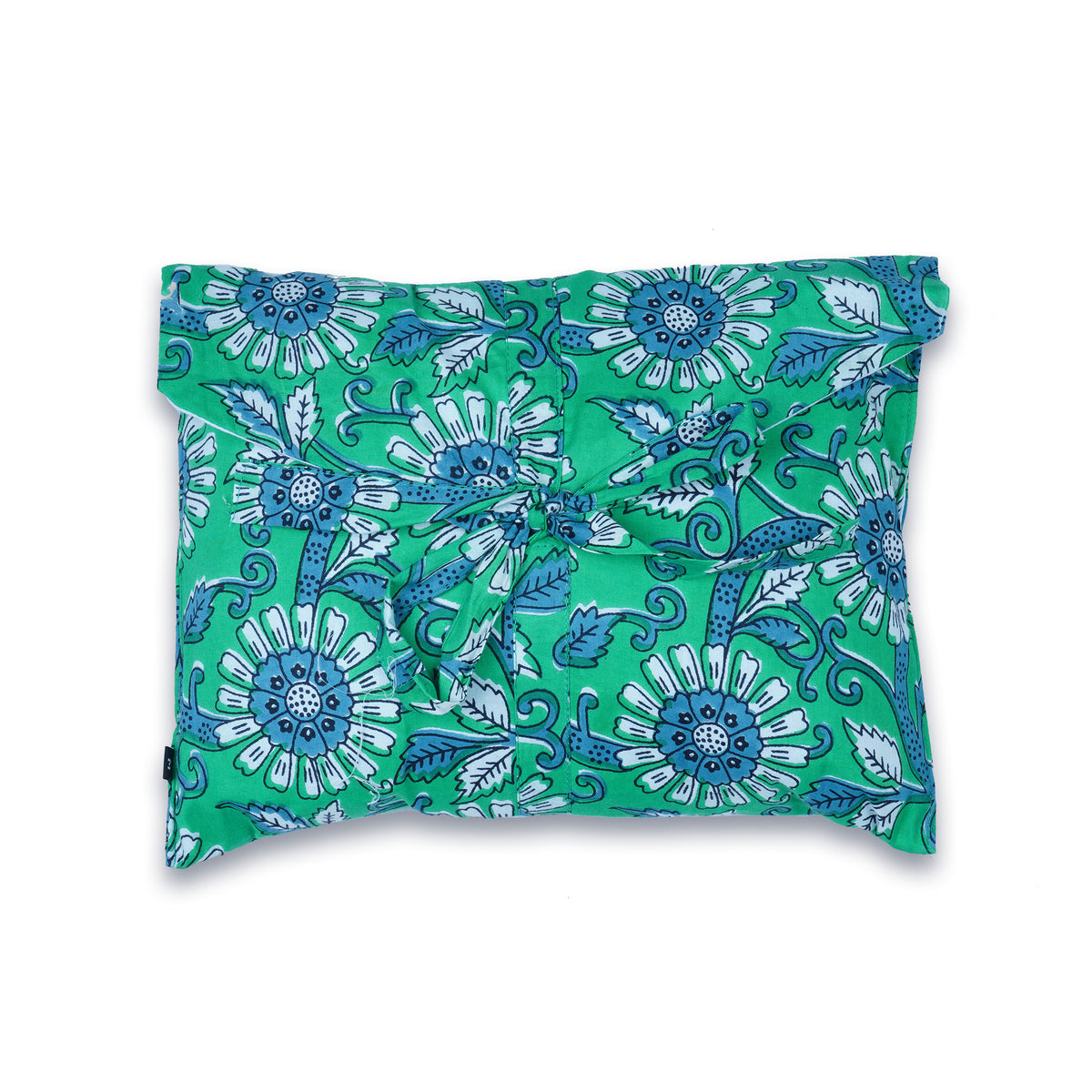 Langes bläulich-graues Pyjama-Set mit rosafarbenem Blumen-Blockdruck-Design