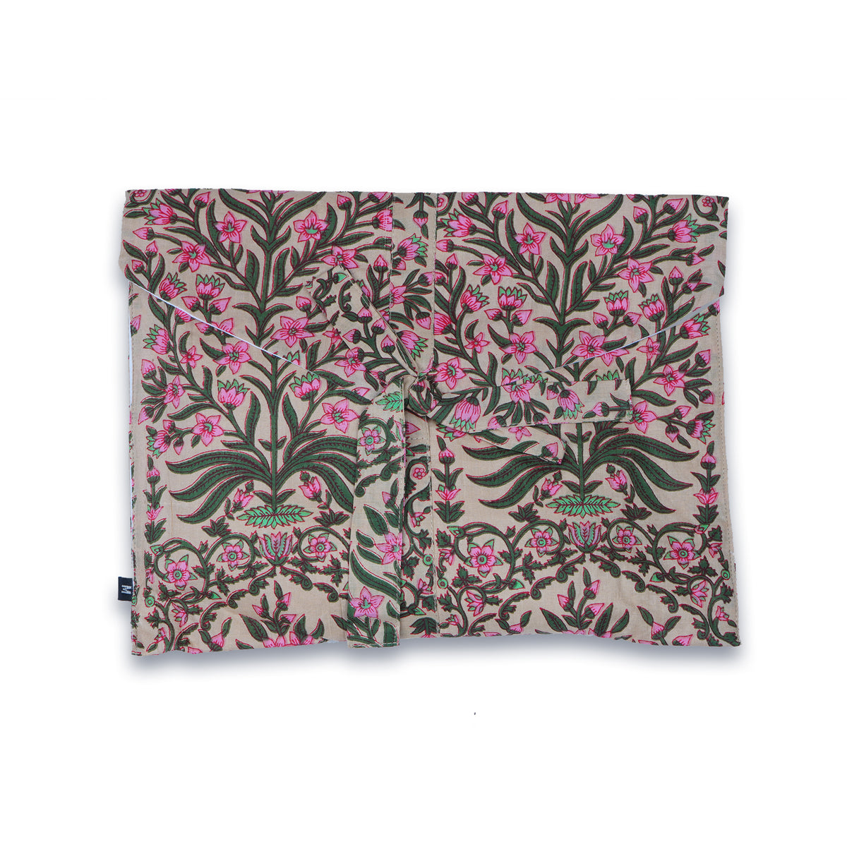 Langes bläulich-graues Pyjama-Set mit rosafarbenem Blumen-Blockdruck-Design