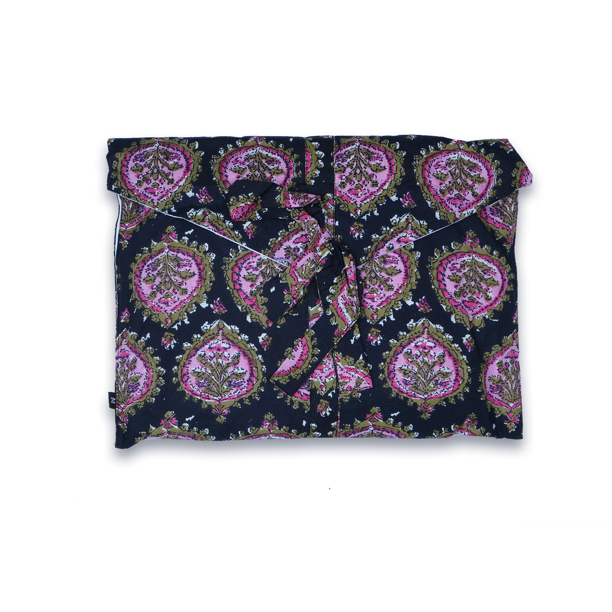 Langes bläulich-graues Pyjama-Set mit rosafarbenem Blumen-Blockdruck-Design