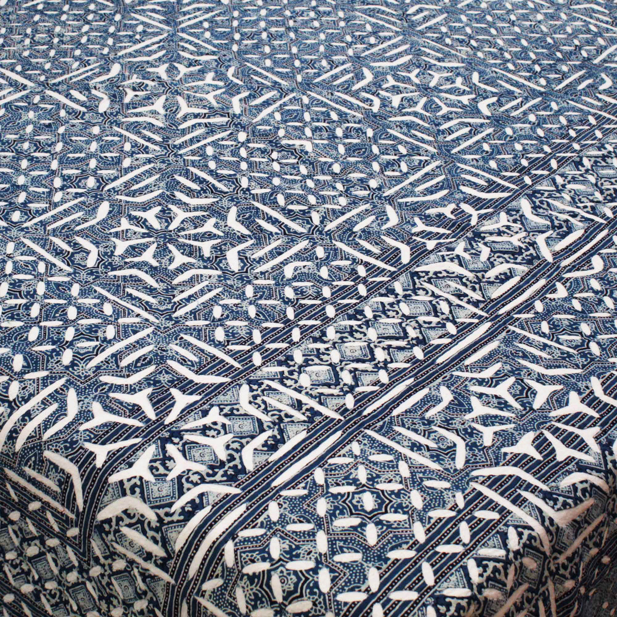 Indigo Blue Indian Applique Cutwork Kantha Bedspread