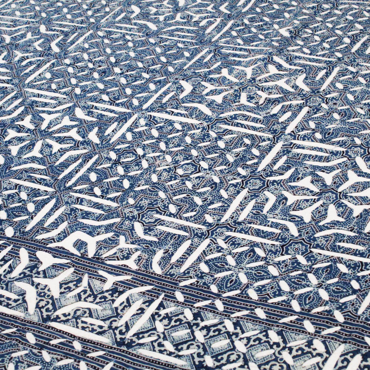 Indigo Blue Indian Applique Cutwork Kantha Bedspread