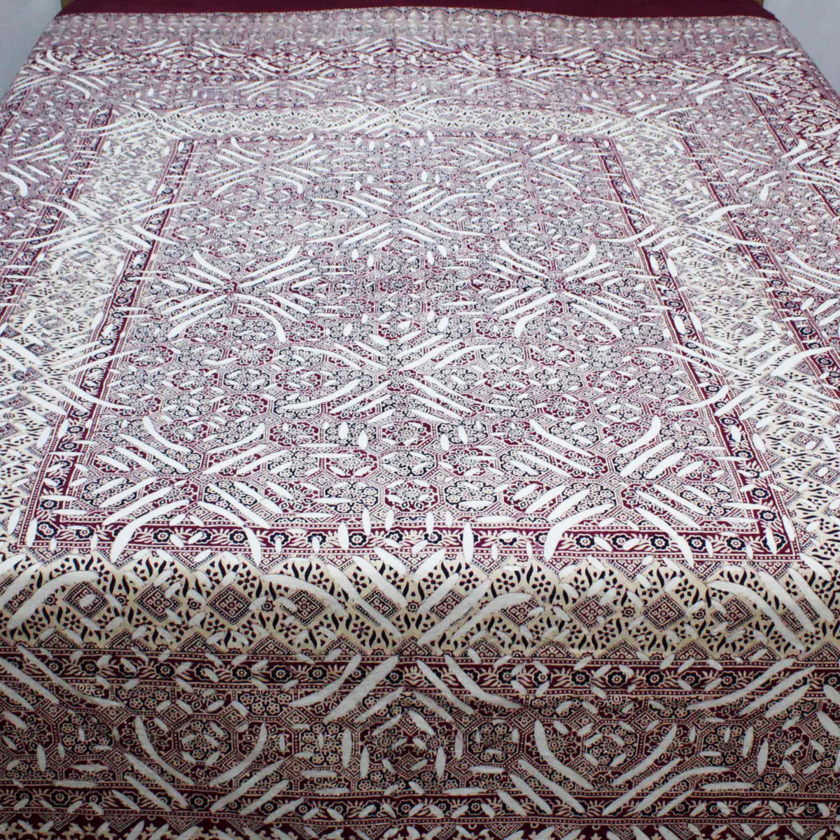 Maroon Ajarakh Cutwork Applique Kantha Bedspread