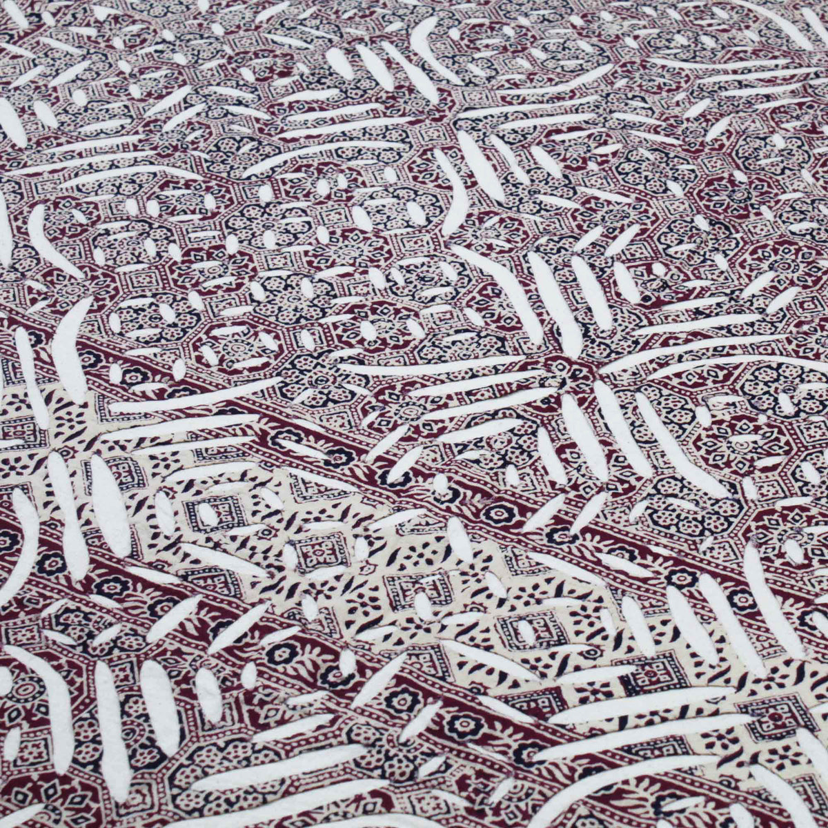 Maroon Ajarakh Cutwork Applique Kantha Bedspread