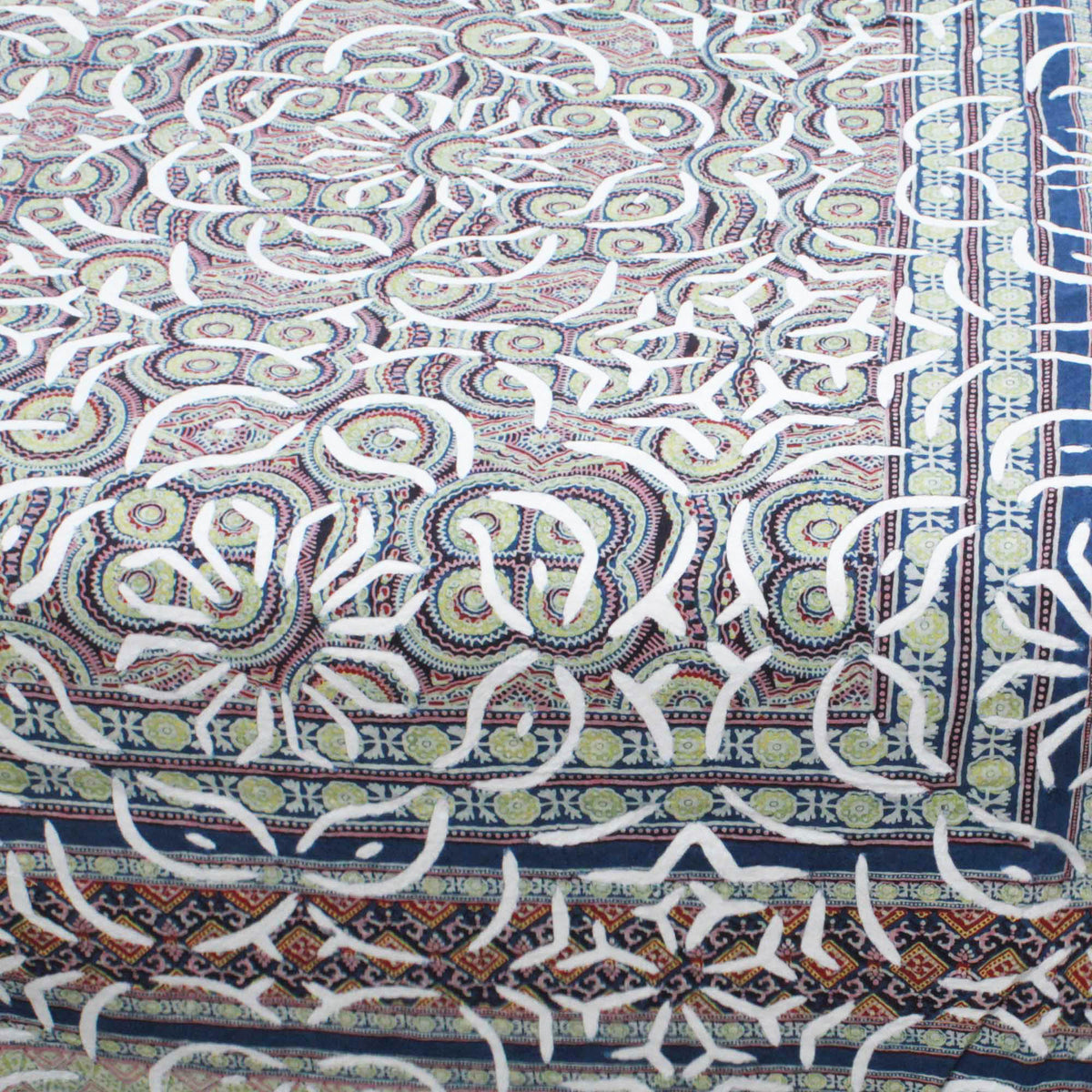 Blue & Maroon Ajarakh Cutwork Indian Kantha Applique Bedspread