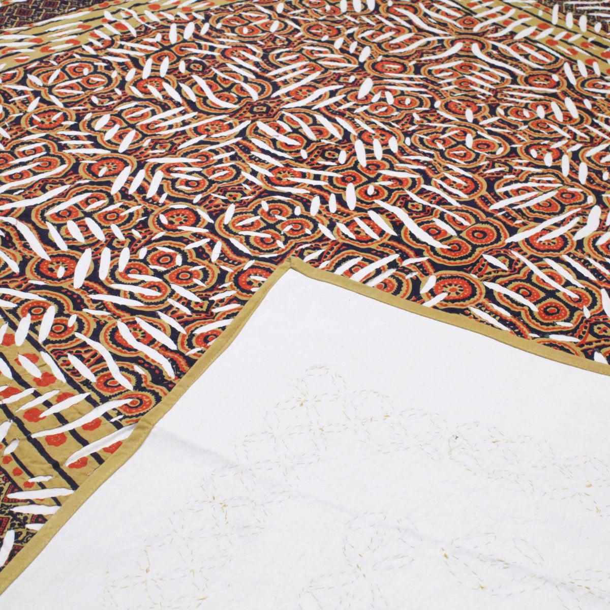 Ajarakh Cutwork Bohemian Applique Kantha Bedspread