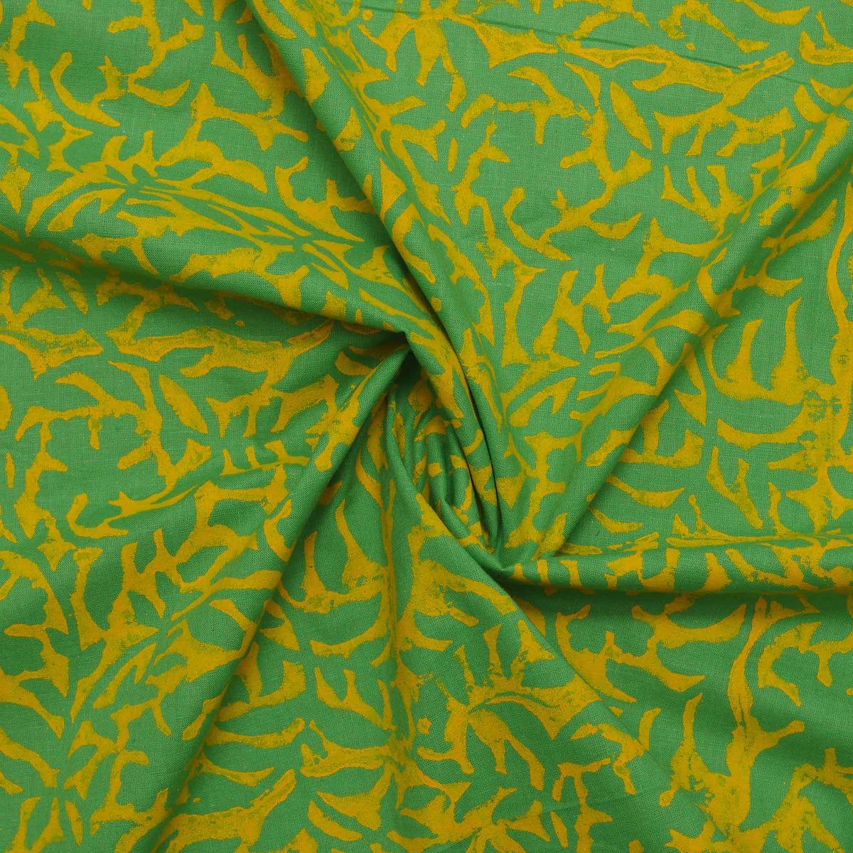 Indian Hand Block Gad Print Green Senf Yellow Floral 100% Cotton Women Dress Fabric Design 142