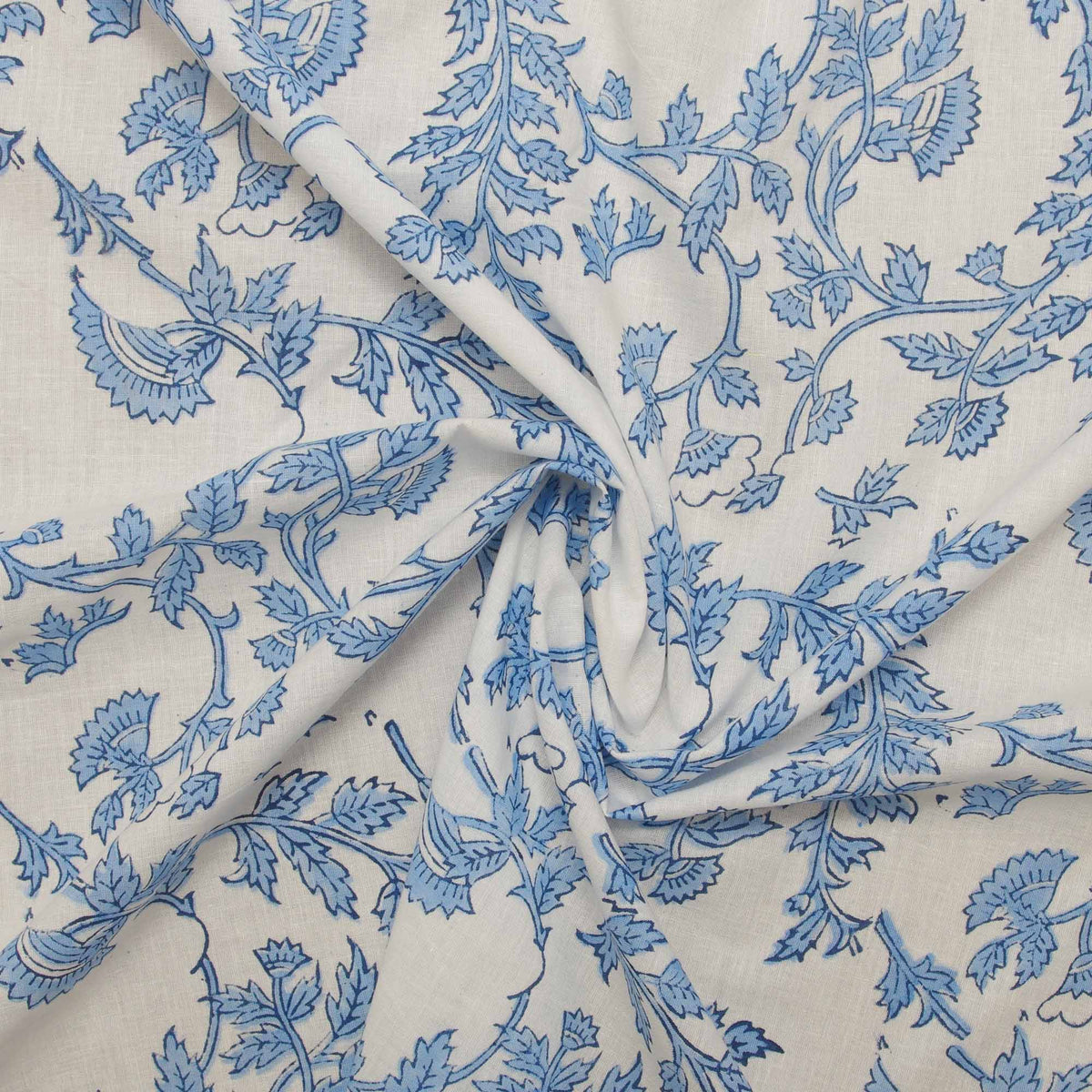 Indian Hand Block Print Blue Blossom 100% Cotton Women Dress Fabric Design 145