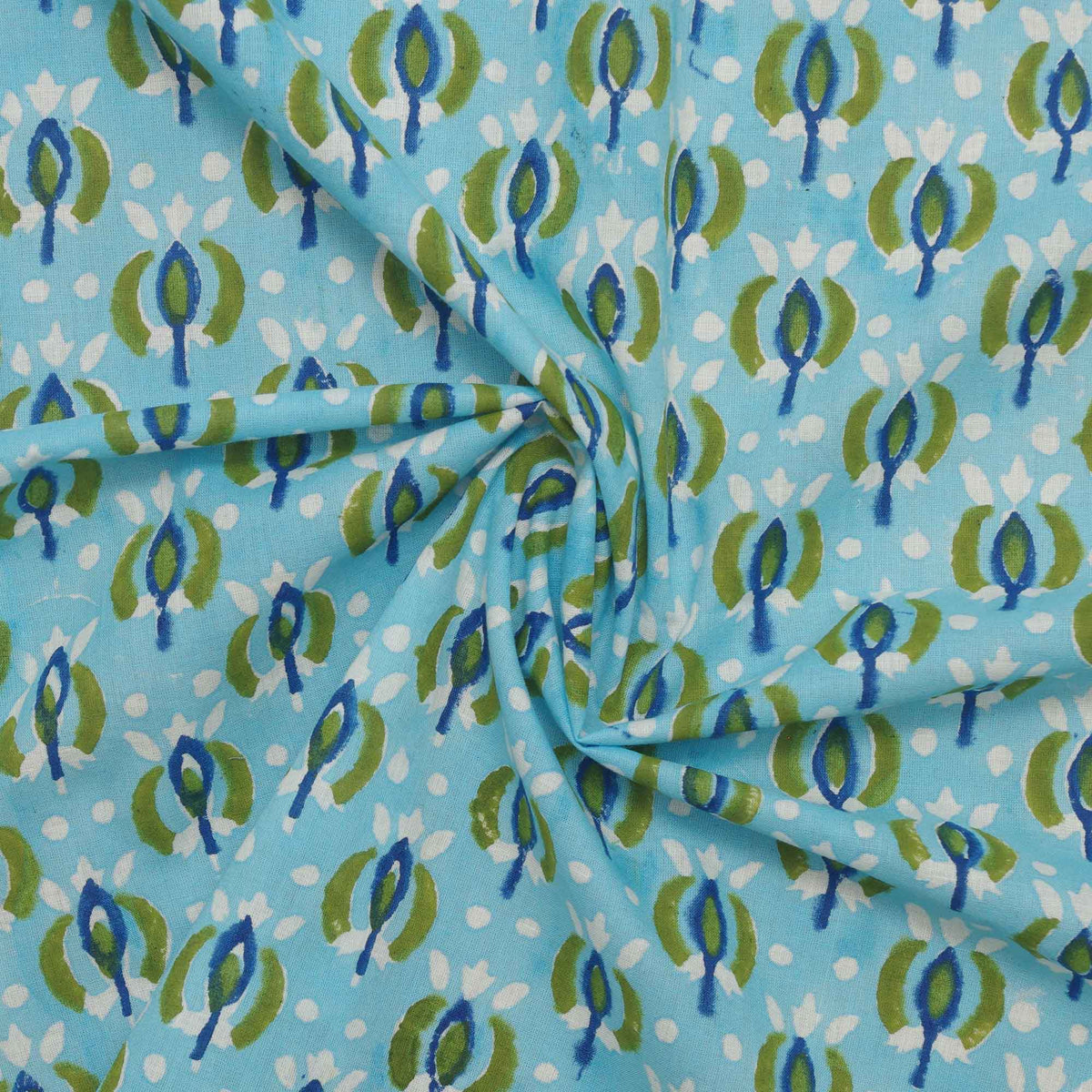 Indischer Handblockdruck 100 % Baumwolle Himmelblau Damen Kleid Stoffdesign 153