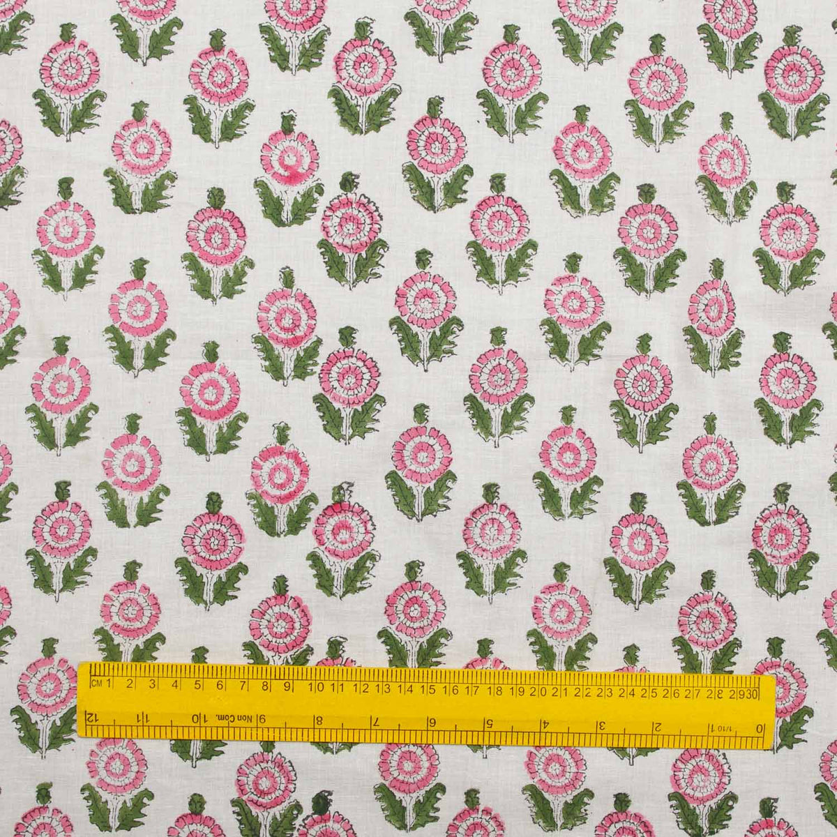 Indian Hand Block Print Pink Motif 100% Cotton Women Dress Fabric Design 213
