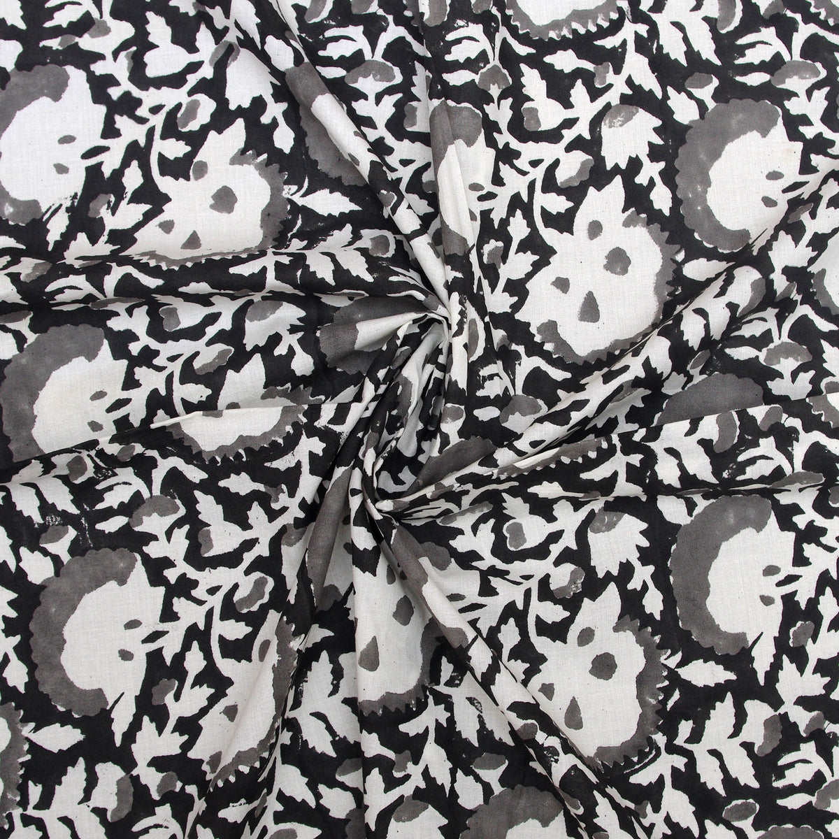 Indian Hand Block Print Beautiful 100% Cotton Women Dress Fabric Design 21 Black - Kantha Decor