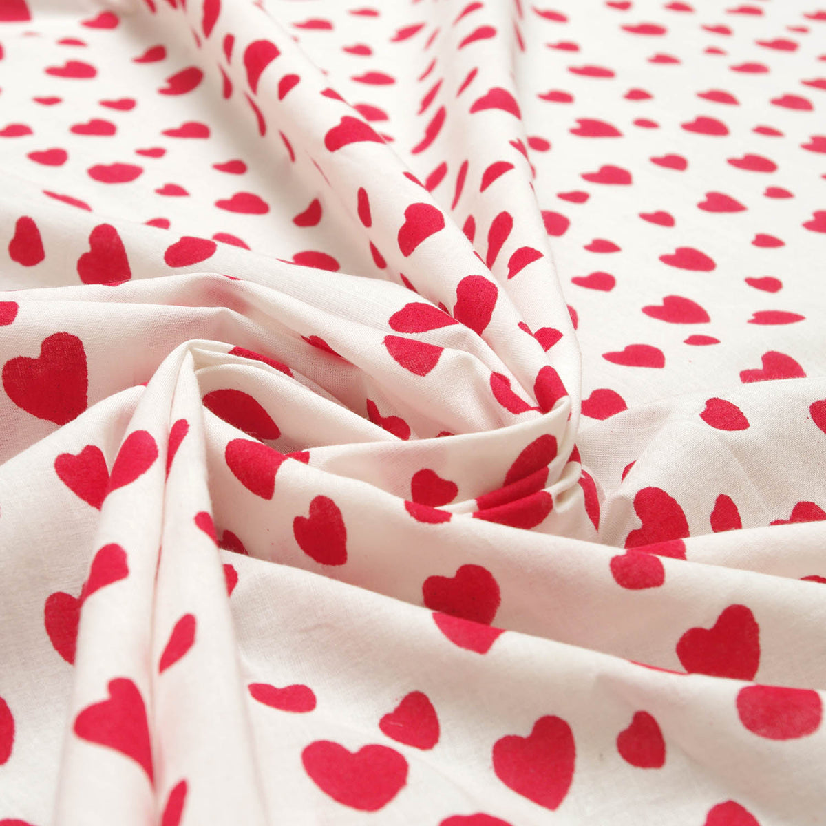 Red Hearts Block Print 100% Cotton Women Dress Fabric Design 227