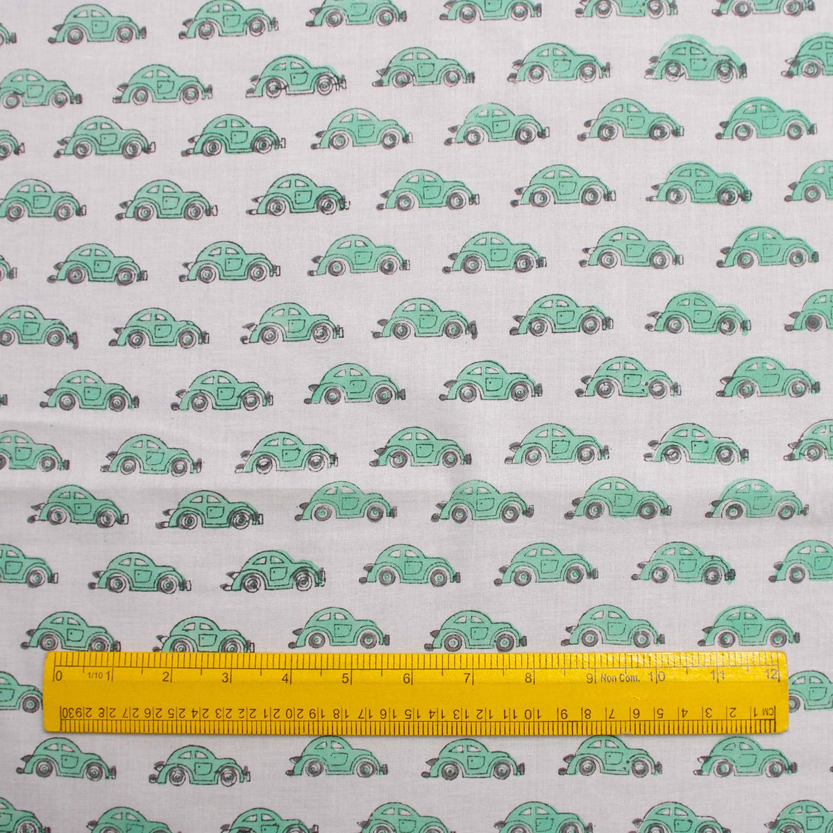 Indian Hand Block 100% Cotton Green Cars Pattern Fabric Design 238