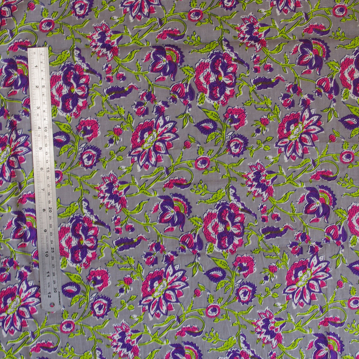 Indian Hand Block Print Grey Floral 100% Cotton Women Dress Fabric Design 30 - Kantha Decor