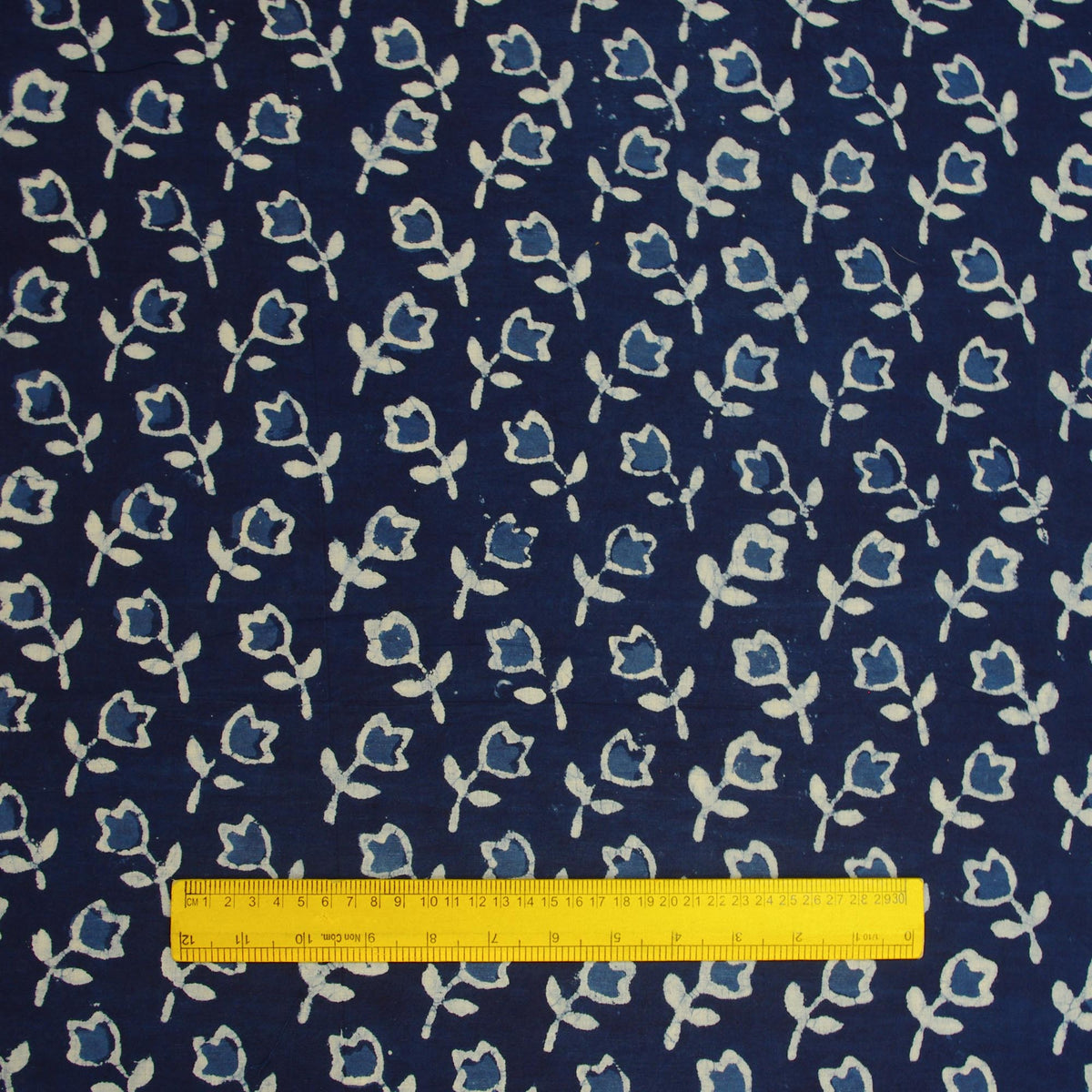 Hand Block Printed Dabu Natural Indigo Small Floral 100% Cotton Fabric Design 332