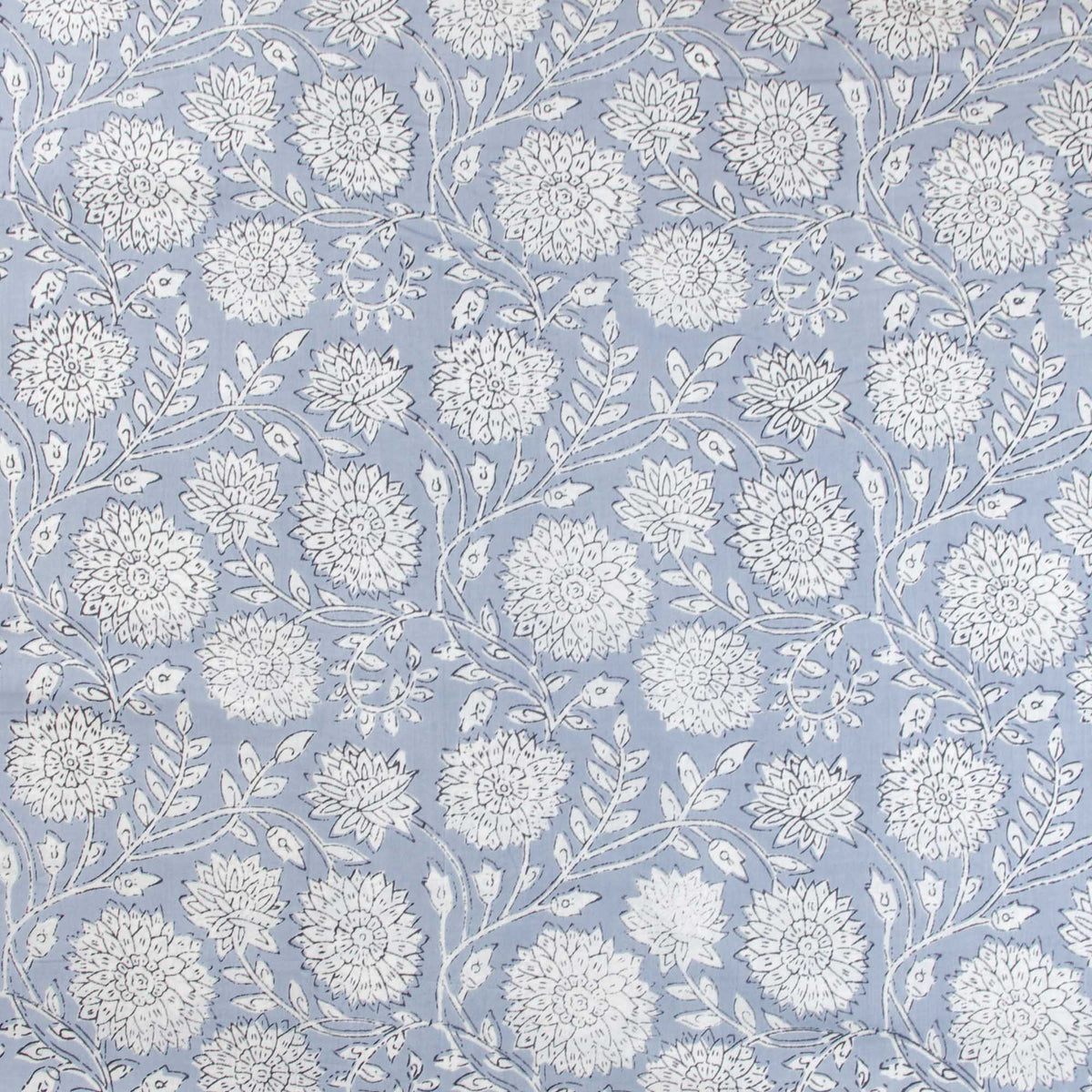 Grauer Blumen-Handblockdruck, 100 % Baumwolle, Damen-Kleiderstoff, Design 349