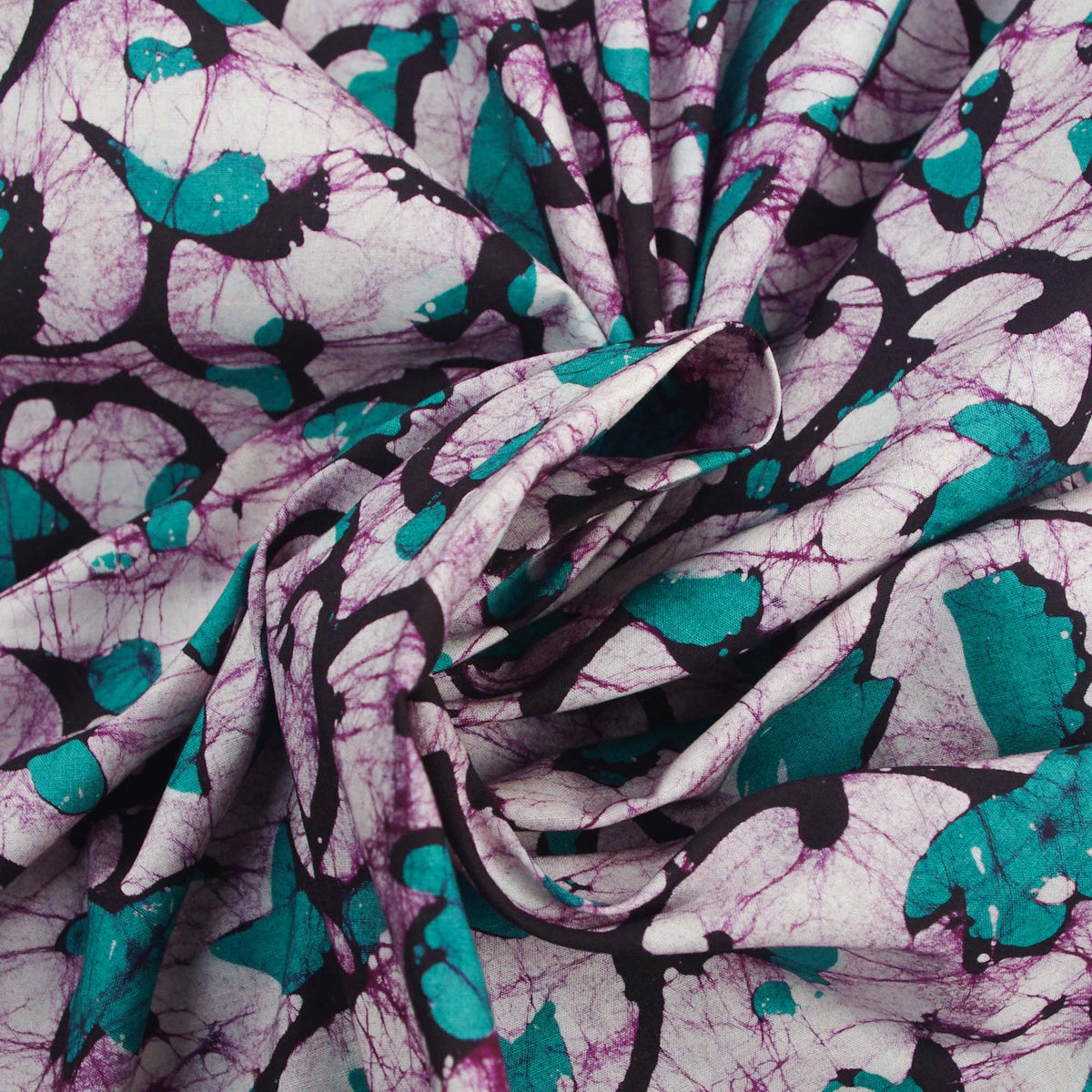 Batik Hand Printed Pure Cotton Fabric - Teal Floral