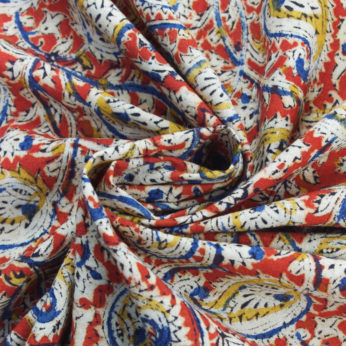 Kalamkari Red Blue Paisley Hand Block Printed Upholstery Fabric -Design 411