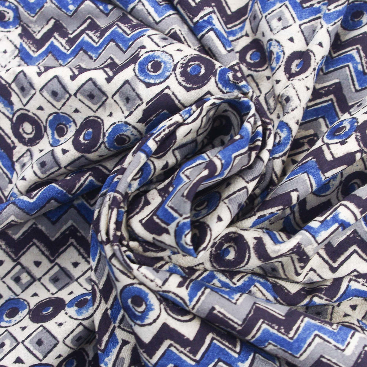 Kalamkari Grey Geometric Hand Block Printed Upholstery Fabric -Design 413