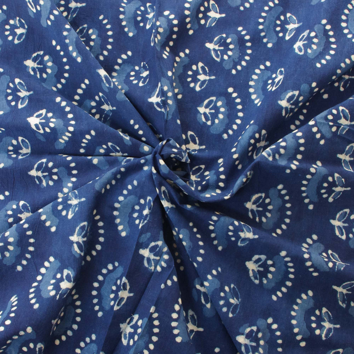 Hand Block Printed Dabu Natural Indigo Mukut Pattern 100% Cotton Fabric Design 420